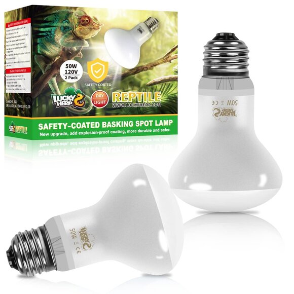 LUCKY HERP New Upgrade 50W Reptile Heat Lamp Bulb (3rd Gen, Safer) (2 Pack) - Picture 1 of 7